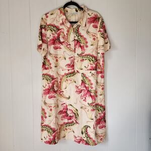 Vintage Boho 90s Floral MATCH USA 100% Linen Shirt Dress Cottagecore Lagenlook L